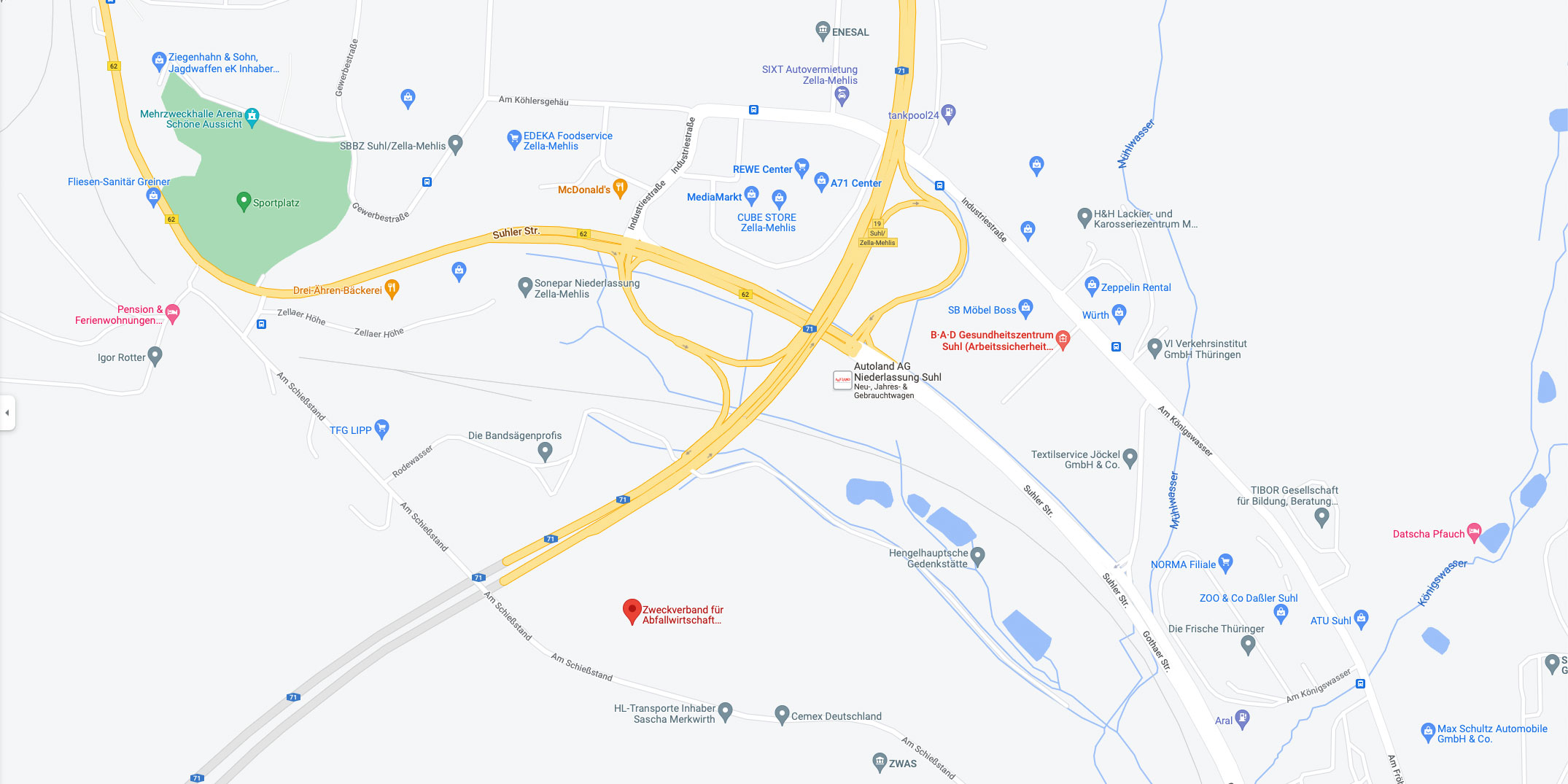 Google-Map-Bild: Zweckverband für Abfallwirtschaft Südwestthüringen ZASt (Kartendaten © 2022 GeoBasis-DE/BKG (© 2009), Google)